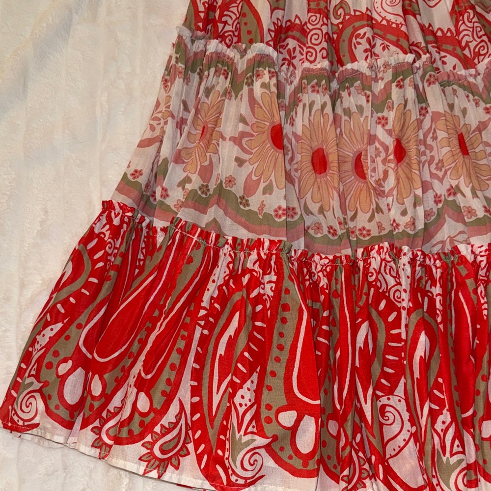 Free People Vibrant Red and Cream Maxi Skirt - Picture 4 of 9